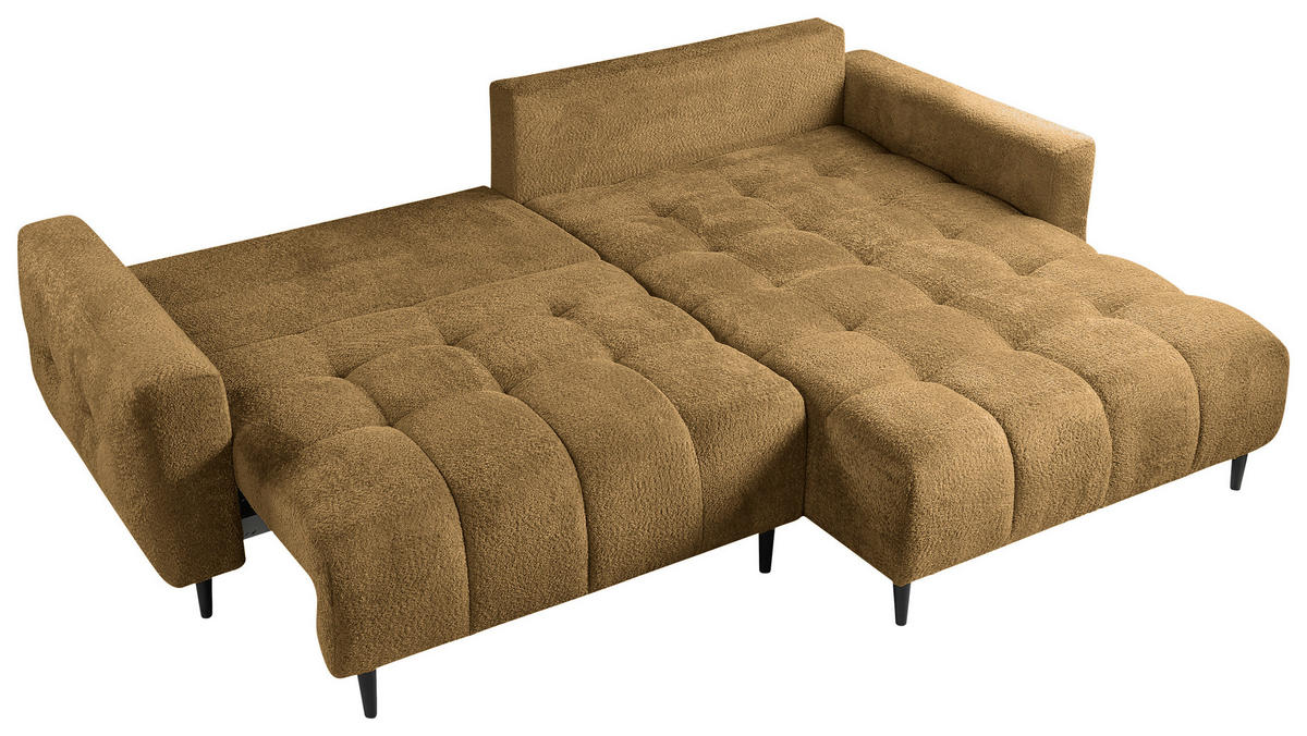 ECKSOFA in Chenille Honig  - Schwarz/Honig, Konventionell, Holz/Textil (266/180cm) - MID.YOU