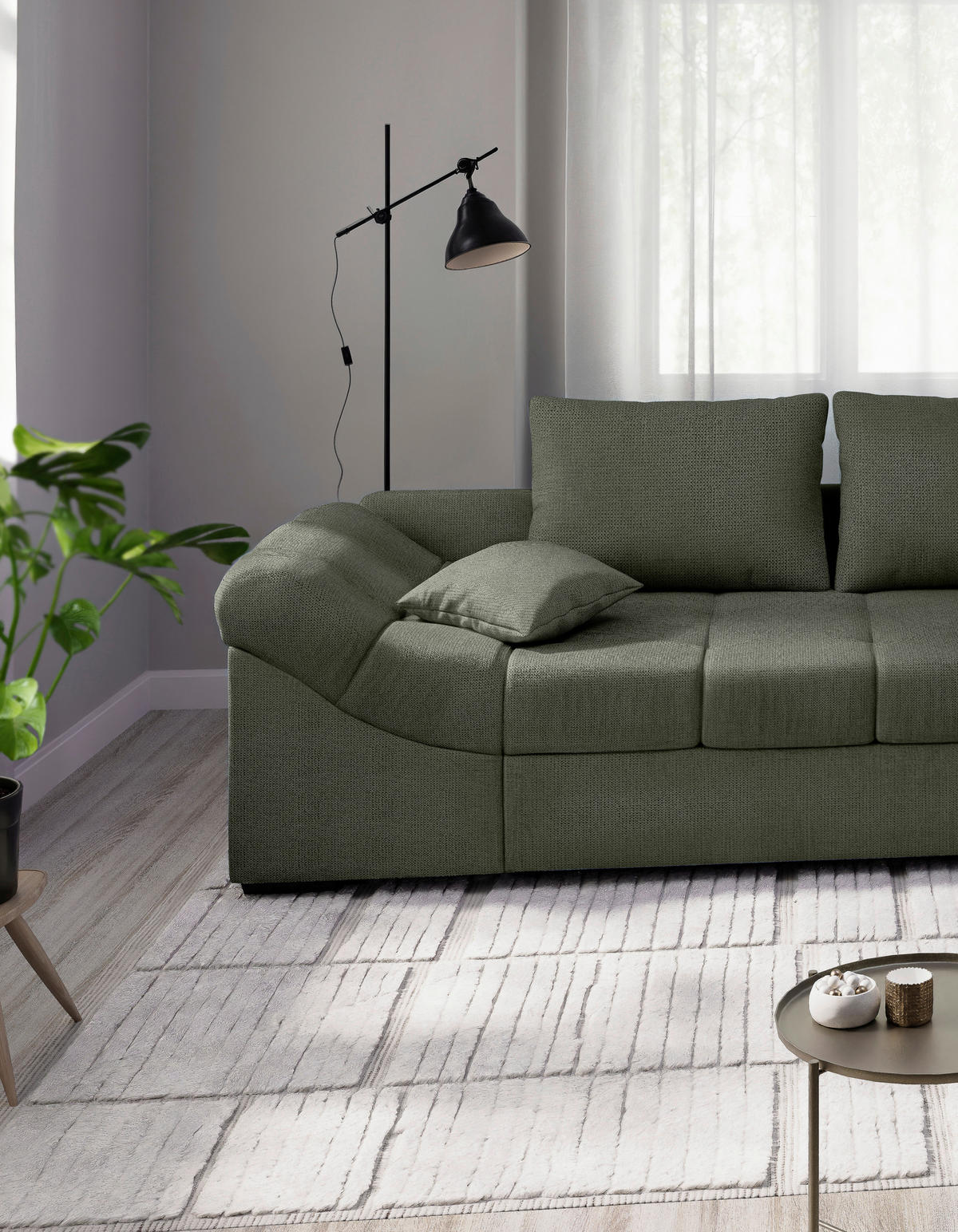 ECKSCHLAFSOFA in Dunkelgrün Textil   - Dunkelgrün/Schwarz, Modern, Holz/Textil (298/202cm) - MID.YOU