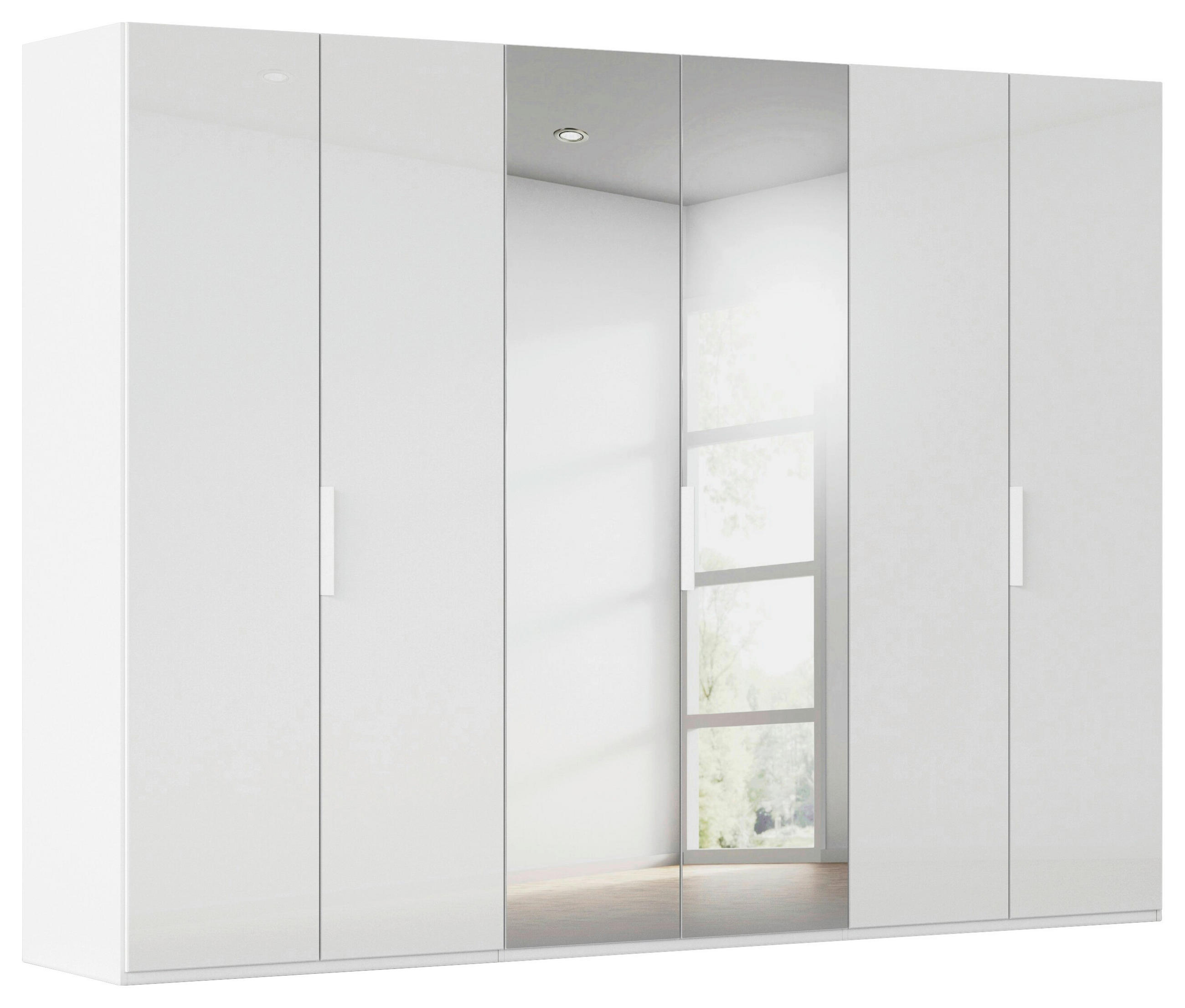 DREHTÜRENSCHRANK 301/223/61 cm,  in Weiß, Weiß Hochglanz, 6-türig  - Weiß Hochglanz/Weiß, Basics, Glas/Holzwerkstoff (301/223/61cm) - Novel