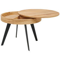 COUCHTISCH Eiche furniert, Sperrholz rund Naturfarben, Schwarz  - Schwarz/Naturfarben, MODERN, Holz/Holzwerkstoff (70/56cm) - Livetastic