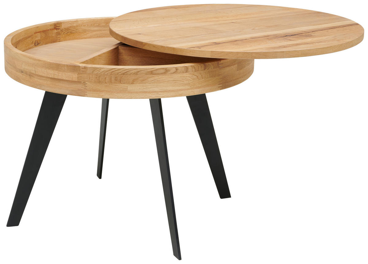COUCHTISCH Eiche furniert, Sperrholz rund Naturfarben, Schwarz  - Schwarz/Naturfarben, MODERN, Holz/Holzwerkstoff (70/56cm) - Livetastic