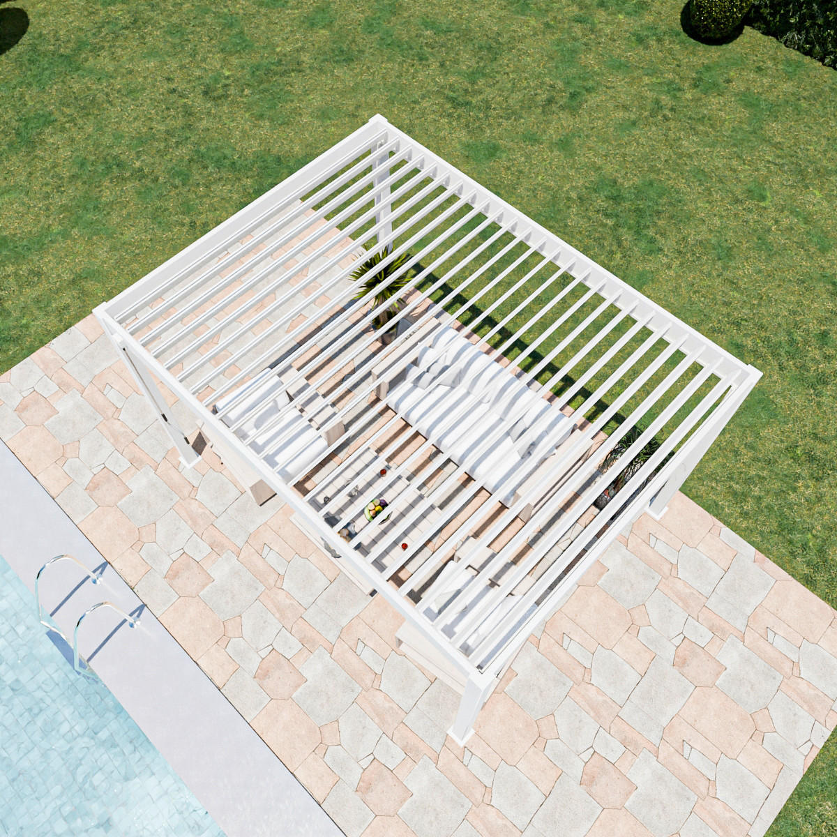 PERGOLA 300/255/400 cm   - Weiß Hochglanz, Basics, Metall (300/255/400cm) - Gardenson