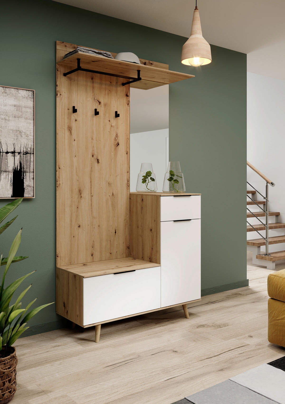 PREDSOBA bela, hrast artisan - bela/hrast artisan, Design, leseni material (100/202/40cm) - home24