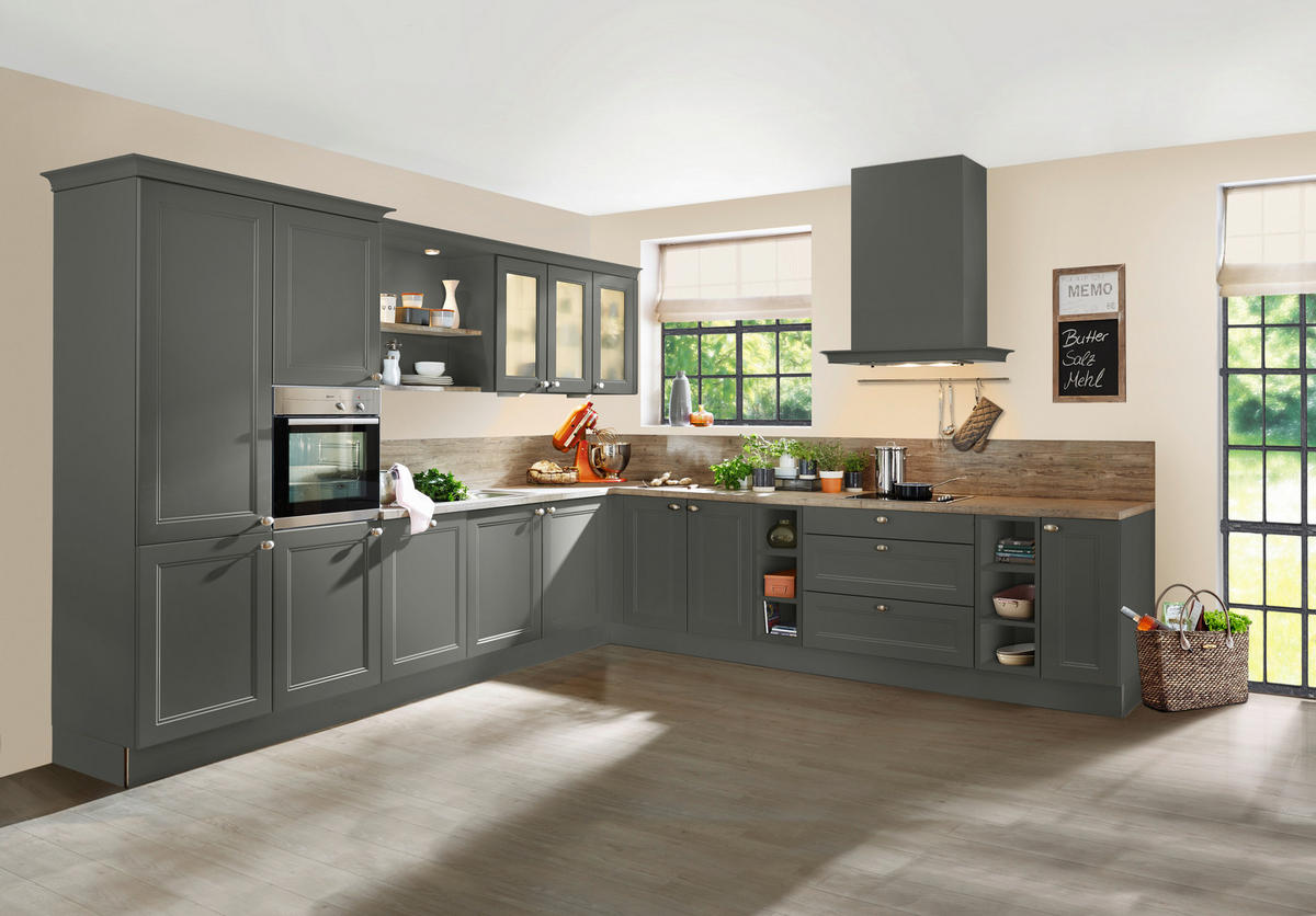 EINBAUKÜCHE   - Dunkelbraun/Grau, Design, Glas/Holzwerkstoff - Dieter Knoll