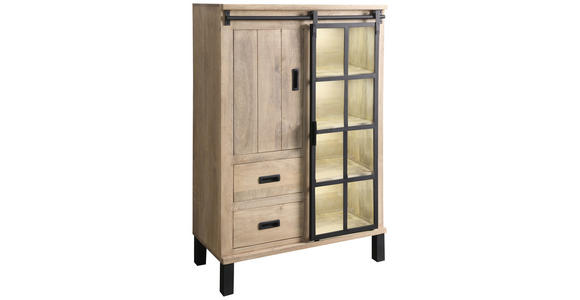 VITRINE  in Hartholz Mangoholz Schwarz, Graubraun  - Graubraun/Schwarz, LIFESTYLE, Glas/Holz (90/135/42cm) - Landscape