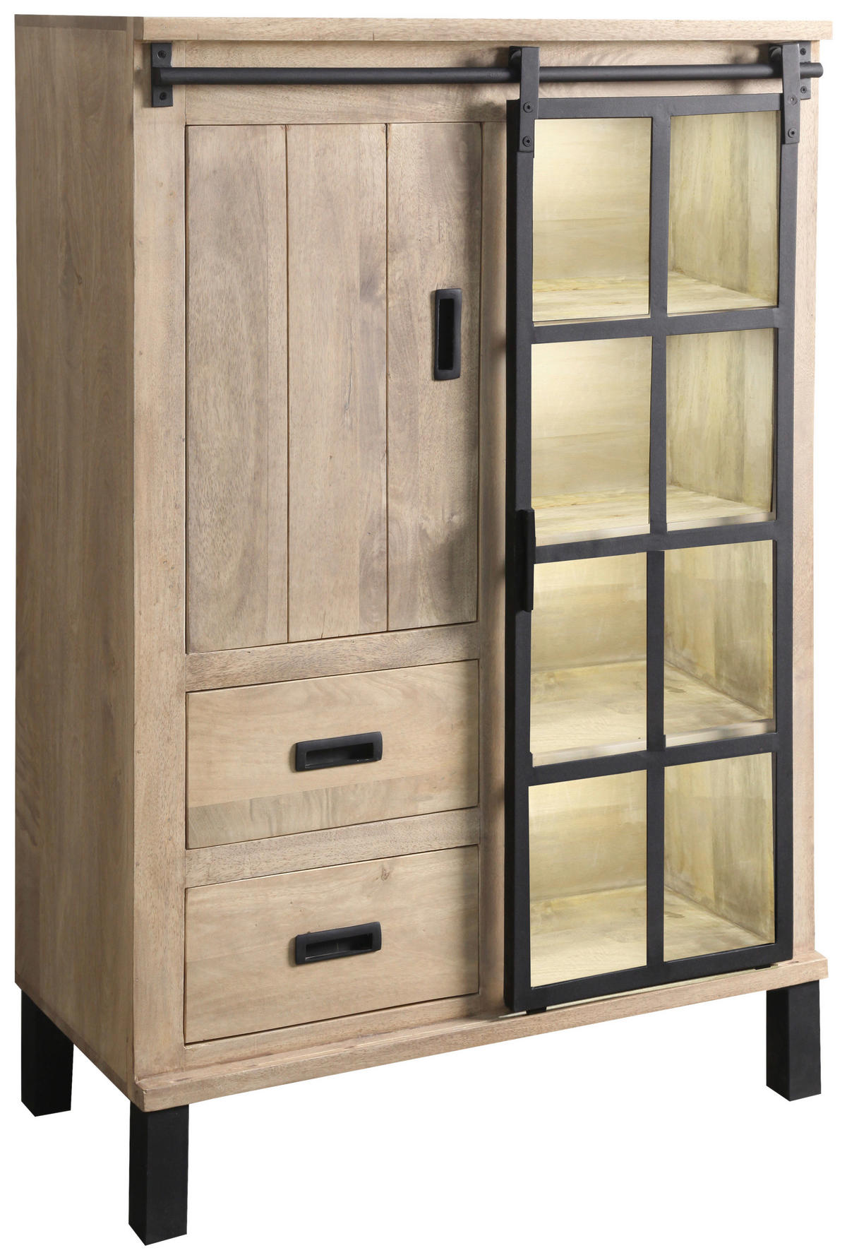 VITRINE  in Hartholz Mangoholz Schwarz, Graubraun  - Graubraun/Schwarz, LIFESTYLE, Glas/Holz (90/135/42cm) - Landscape