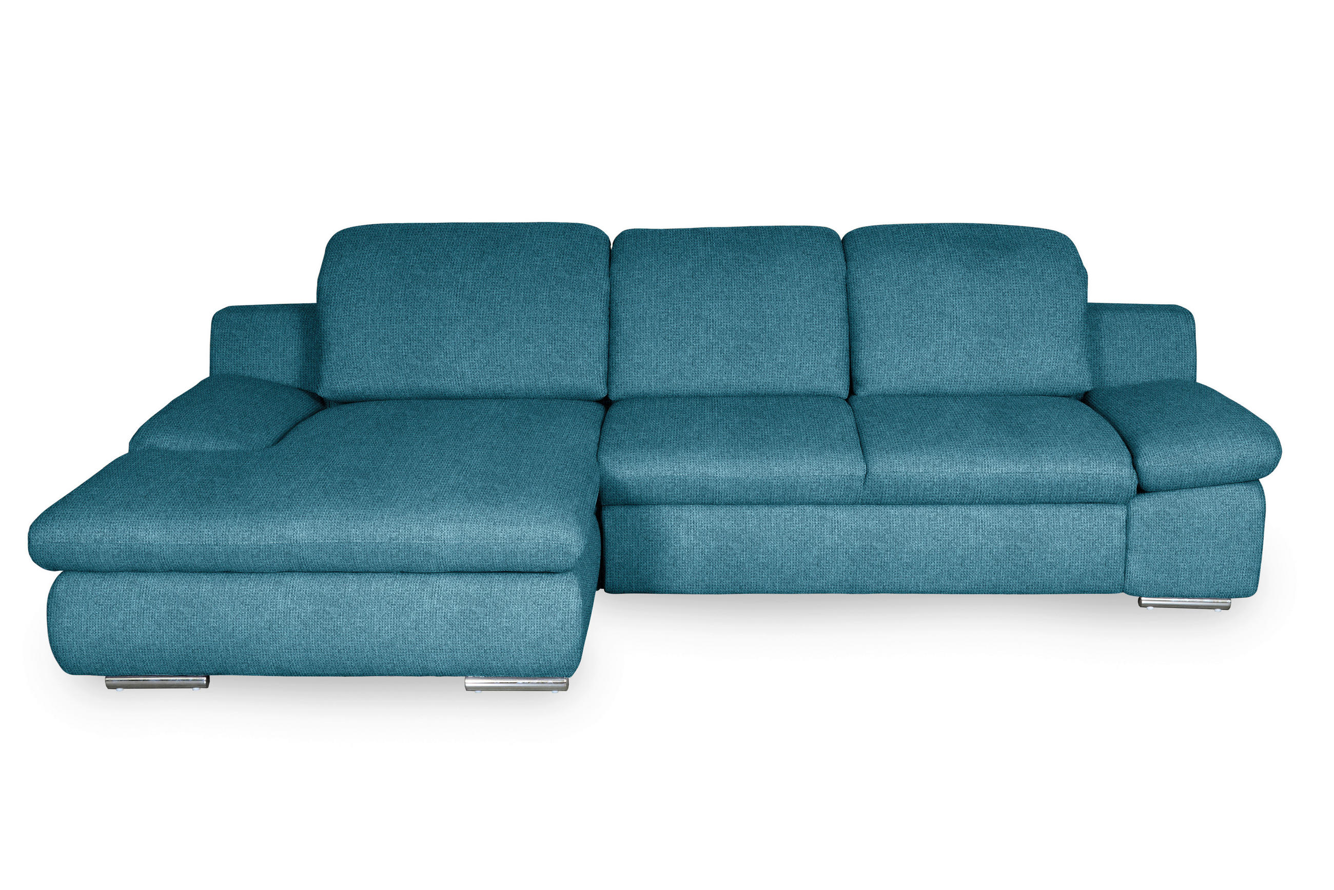 ECKSOFA Blau Chenille Rücken echt, Armteilverstellung, Kopfteilverstellung, Kopfstütze  - Chromfarben/Blau, Design, Textil/Metall (165/286cm) - Livetastic