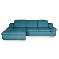 ECKSOFA 165/286 cm  in Chenille Blau Rücken echt, Armteilverstellung, Kopfteilverstellung, Kopfstütze  165/286 cm  - Chromfarben/Blau, Design, Textil/Metall (165/286cm) - Livetastic