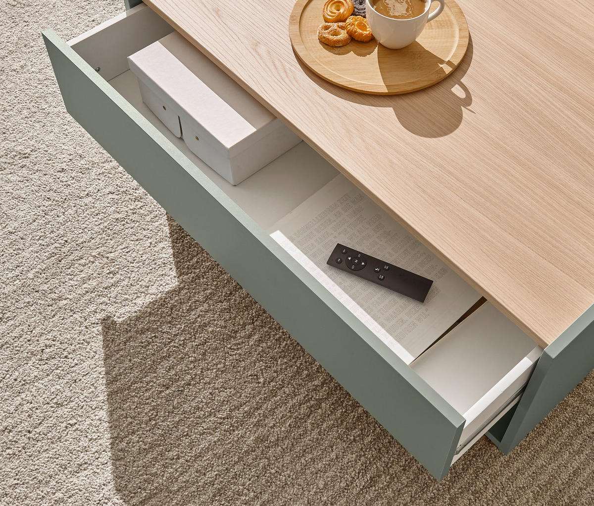 COUCHTISCH 90/60/38 cm  in Holzwerkstoff Stauraum, offenes Fach  - Eichefarben/Grün, Design, Holzwerkstoff (90/60/38cm) - Modante