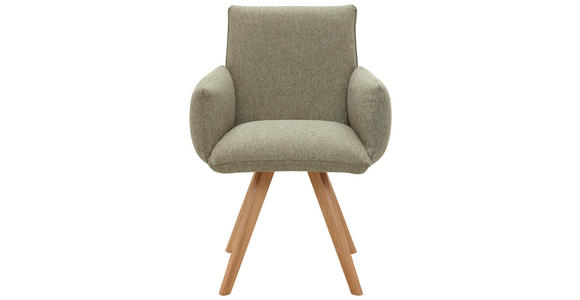 ARMLEHNSTUHL Webstoff Wildeiche massiv, Sperrholz Grün, Eichefarben - Eichefarben/Grün, Natur, Holz/Textil (66/93/66cm) - Voleo