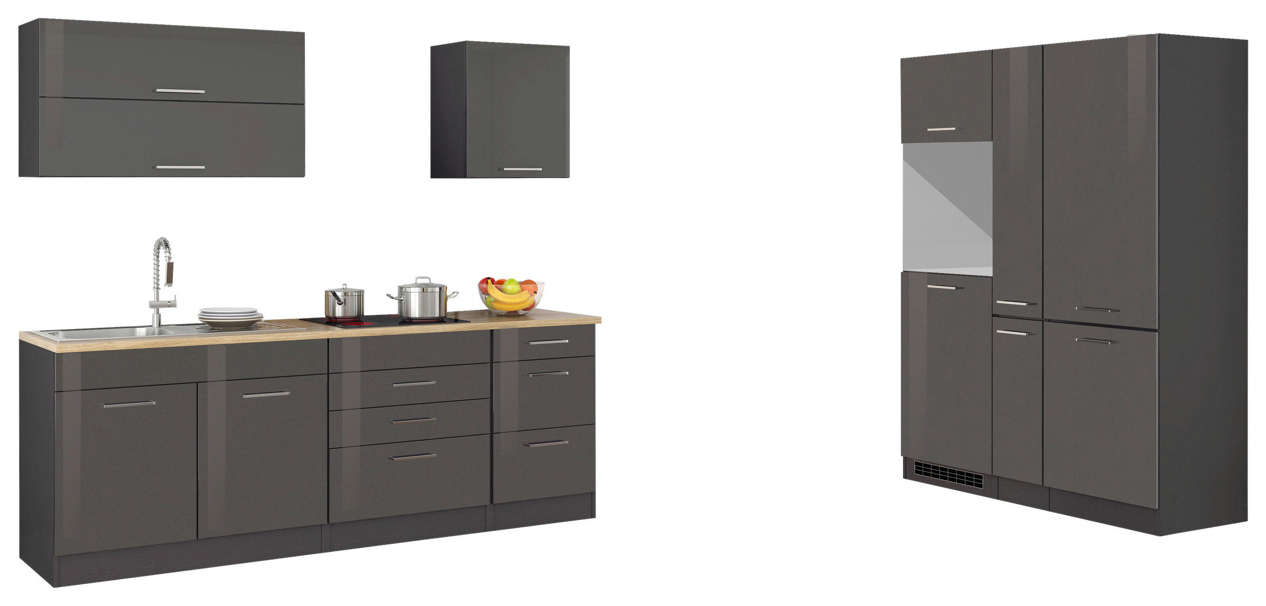 KÜCHENLEERBLOCK 380 cm   in Graphitfarben  - Silberfarben/Graphitfarben, MODERN, Holzwerkstoff/Metall (380cm) - Held