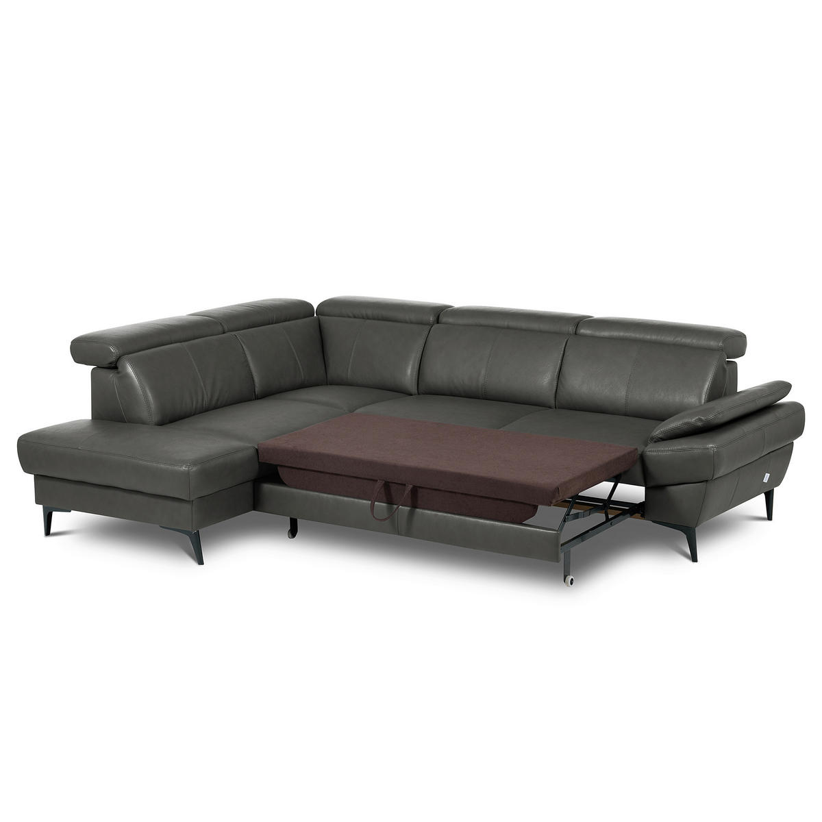 ECKSOFA  in Lederlook Echtleder Anthrazit  - Anthrazit/Schwarz, Design, Leder/Textil (211/264cm) - Livetastic
