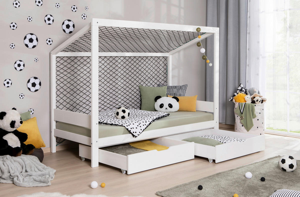 STAURAUMBETT 90/200 cm  in Weiß  - Naturfarben/Weiß, MODERN, Holz/Textil (90/200cm) - MID.YOU