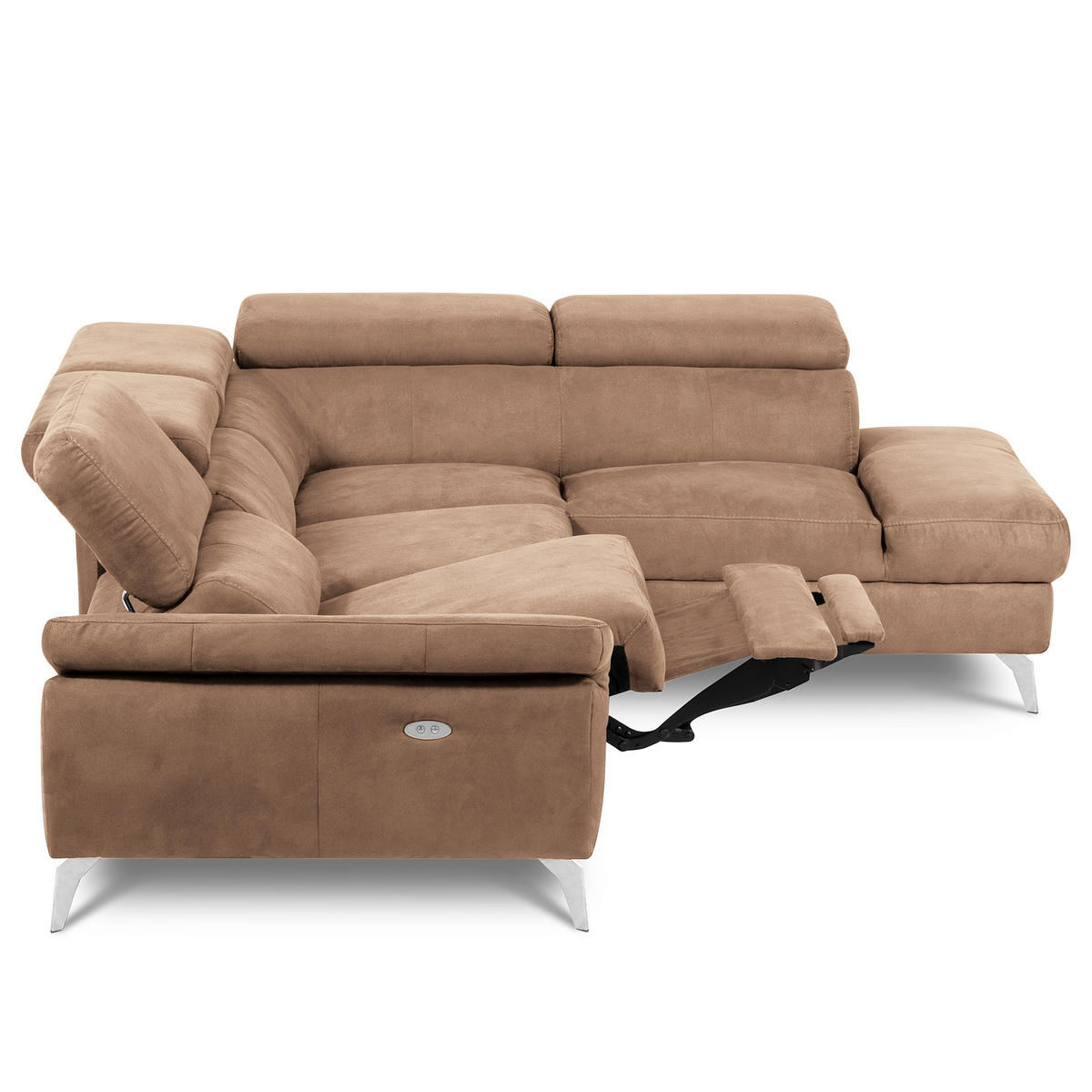 ECKSOFA SONO in Lederlook Hellbraun Armteilverstellung, Kopfteilverstellung  265/210 cm  - Chromfarben/Hellbraun, Design, Textil/Metall (265/210cm) - Livetastic