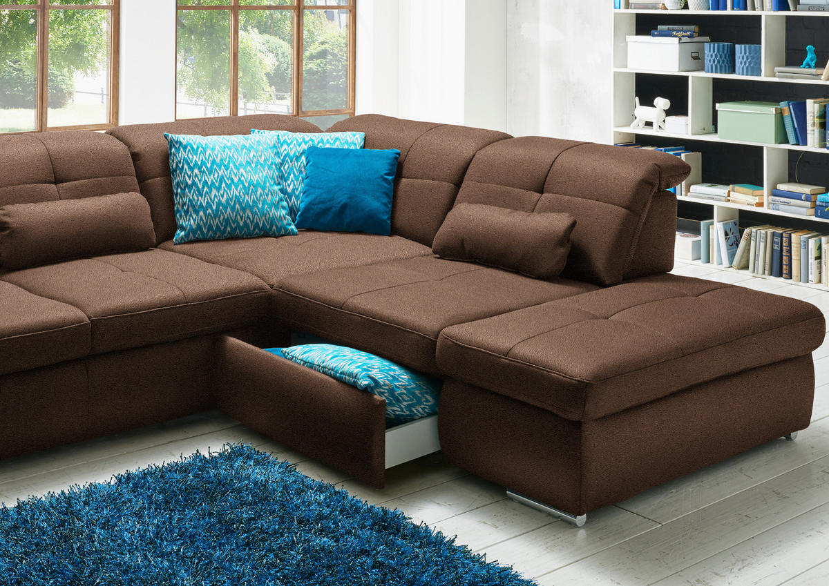 WOHNLANDSCHAFT  in Mikrofaser Haselnussfarben  - Chromfarben/Haselnussfarben, Design, Textil (195/371/260cm) - Beldomo Style