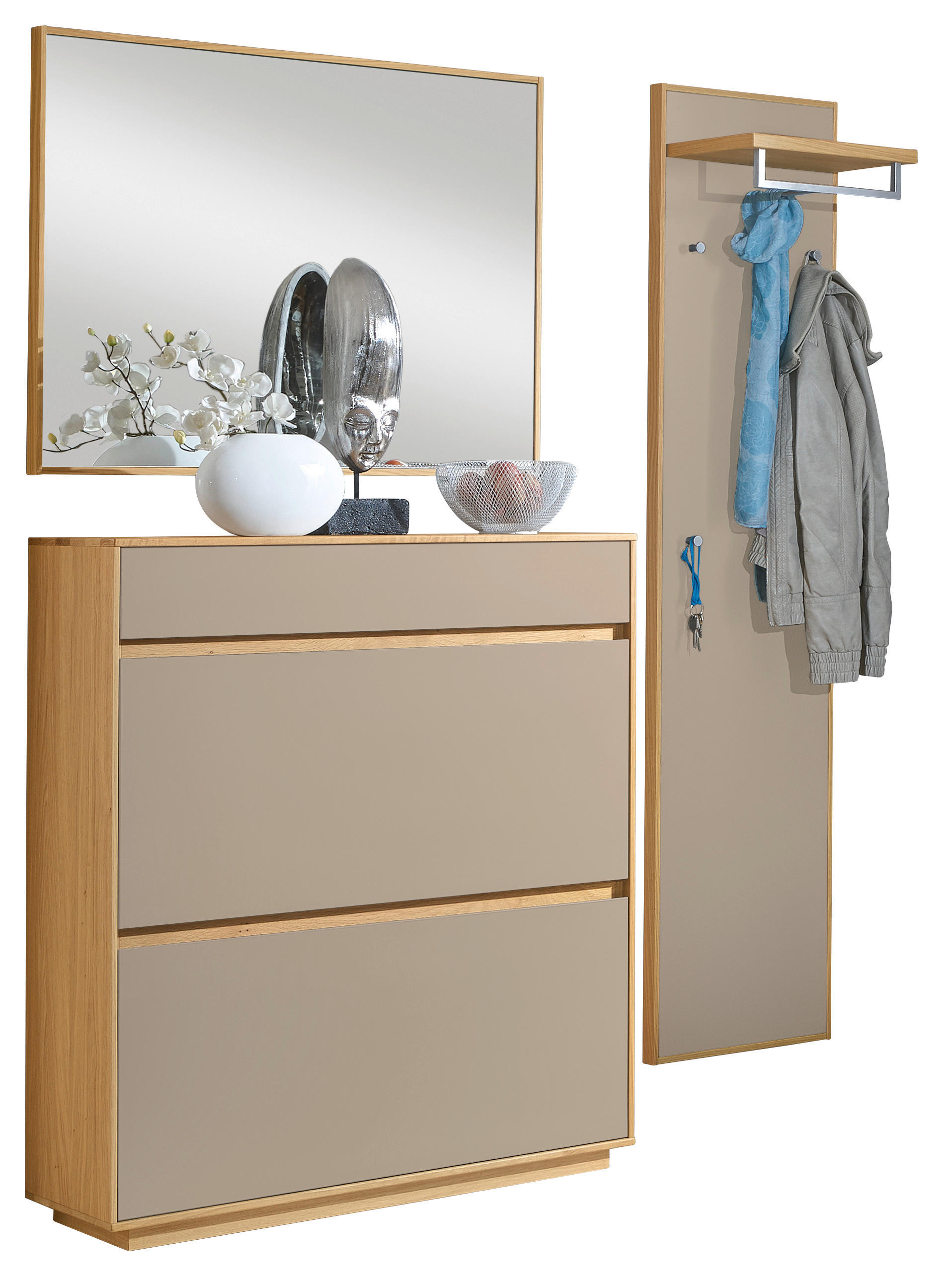 GARDEROBE 3-teilig  in 155/195/31 cm  - Sandfarben/Eichefarben, Basics, Glas/Holz (155/195/31cm)