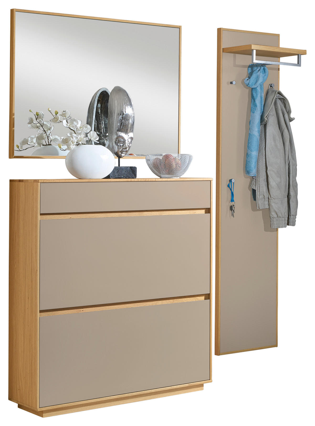GARDEROBE 3-teilig  in 155/195/31 cm  - Sandfarben/Eichefarben, Basics, Glas/Holz (155/195/31cm)