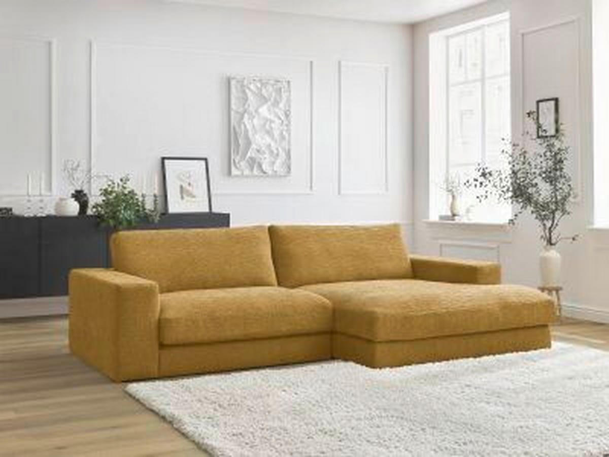 ECKSOFA Ottomane rechts  LEONARD  Gelb Struktur  - Gelb/Schwarz, MODERN, Kunststoff/Textil (274/159cm)