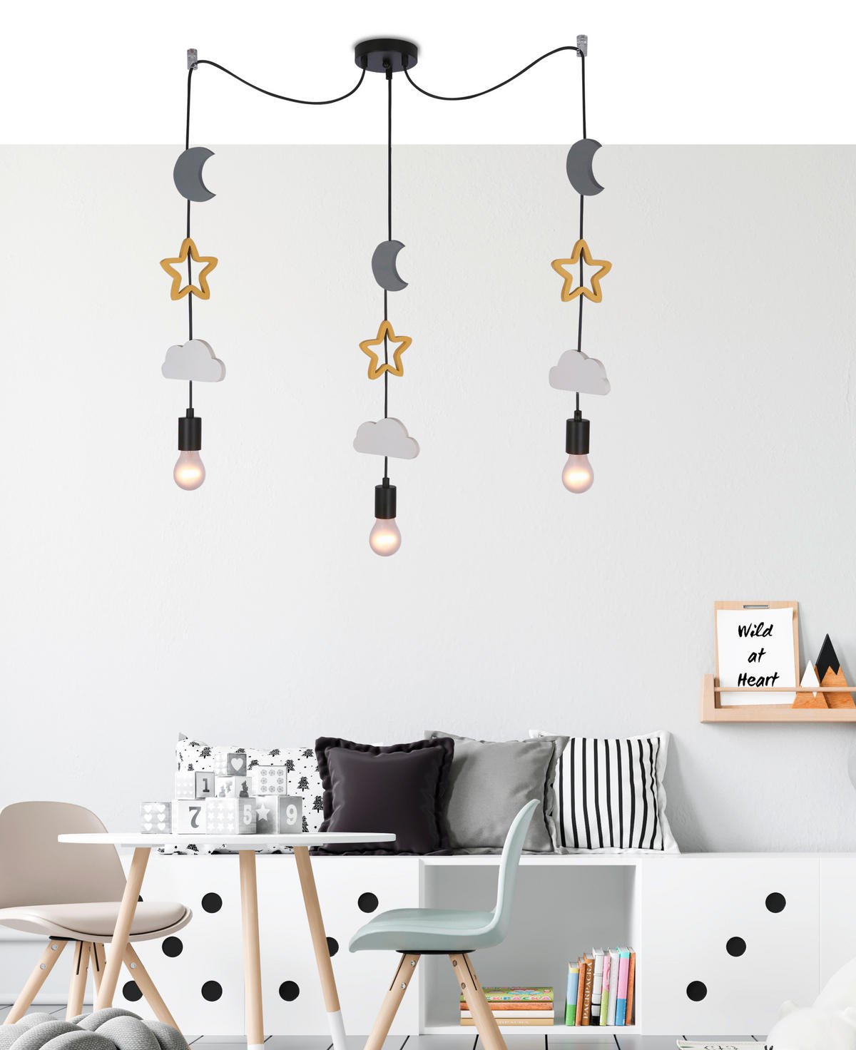 HÄNGLAMPA FÖR BARN Trio 100/15/100 cm  - vit/grå, Basics, metall/trämaterial (100/15/100cm)