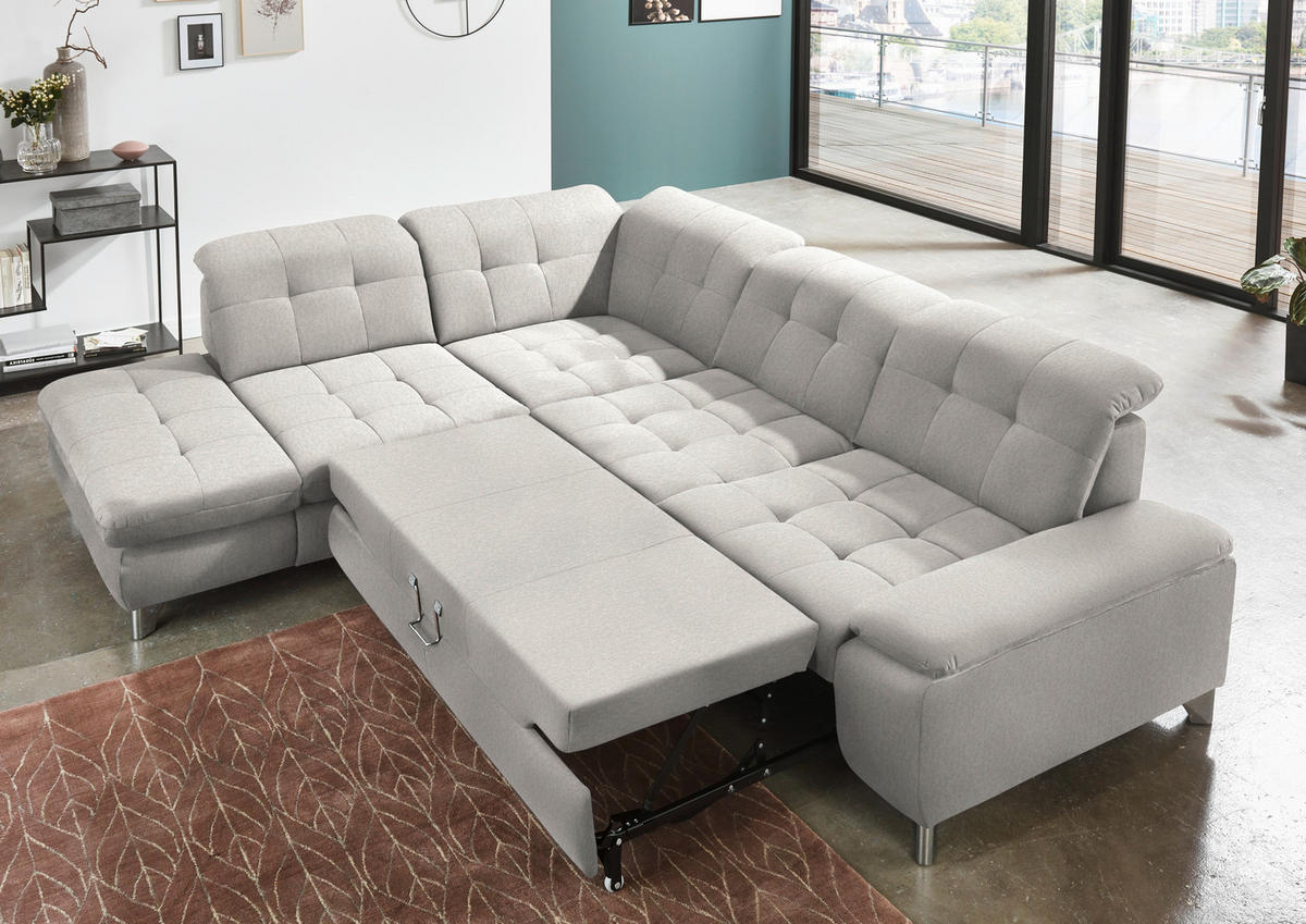 ECKSOFA in Chenille Creme  - Chromfarben/Creme, Design, Textil/Metall (260/310cm) - Beldomo Speed