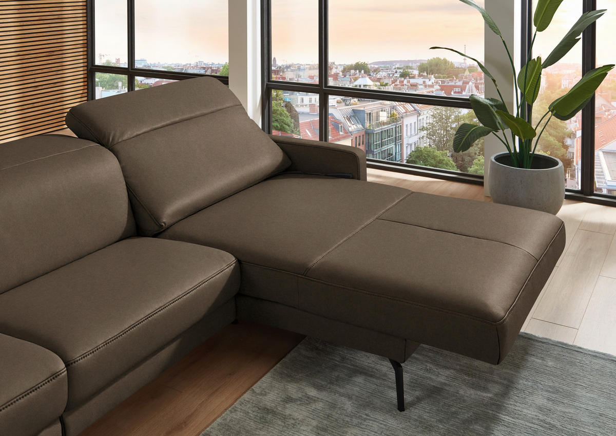 ECKSOFA  Echtleder Braun  - Schwarz/Braun, Design, Leder/Metall (323/179cm) - Dieter Knoll
