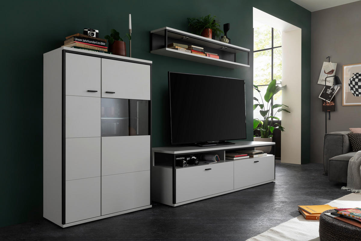 WOHNWAND  in Schwarz, Weiß  278/199/51 cm  - Schwarz/Weiß, Design, Glas/Holzwerkstoff (278/199/51cm) - Stylife