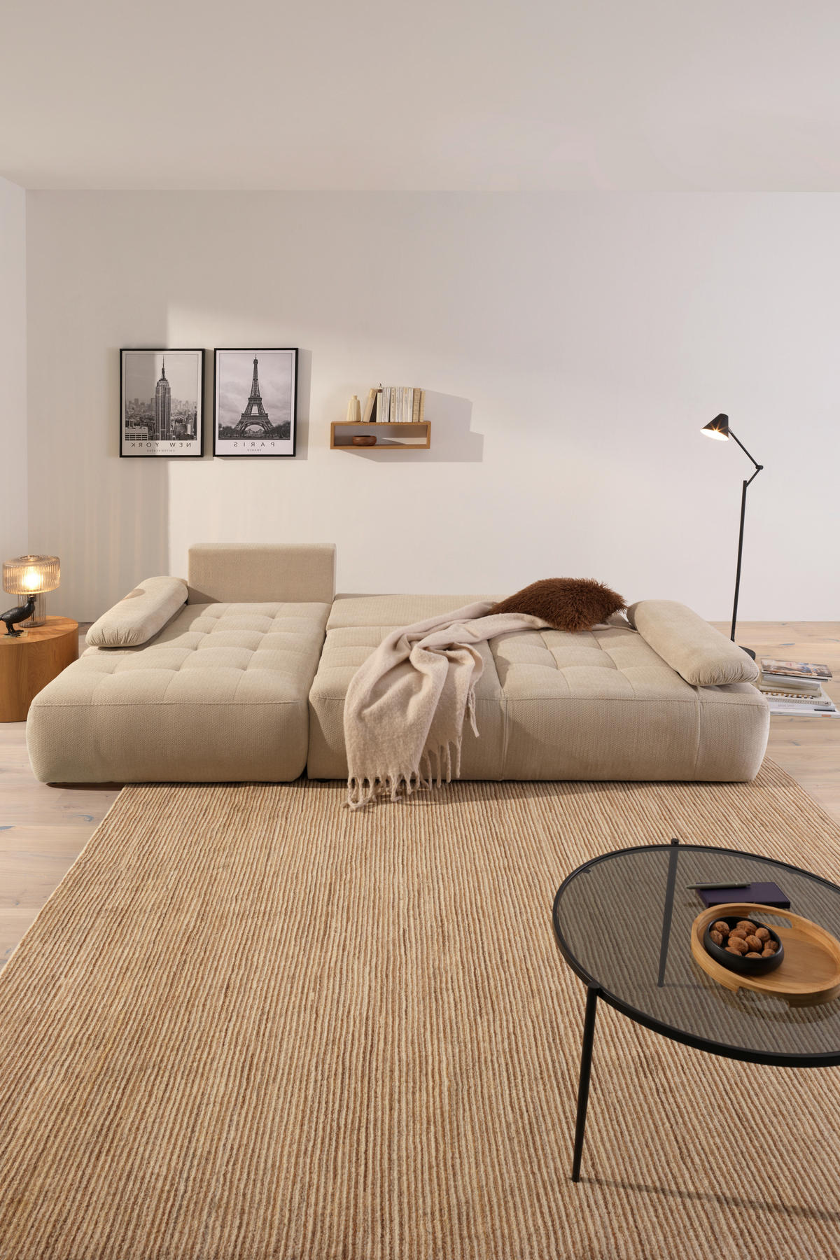 ECKSOFA Naturfarben Webstoff  - Schwarz/Naturfarben, KONVENTIONELL, Kunststoff/Textil (162/282cm) - Carryhome