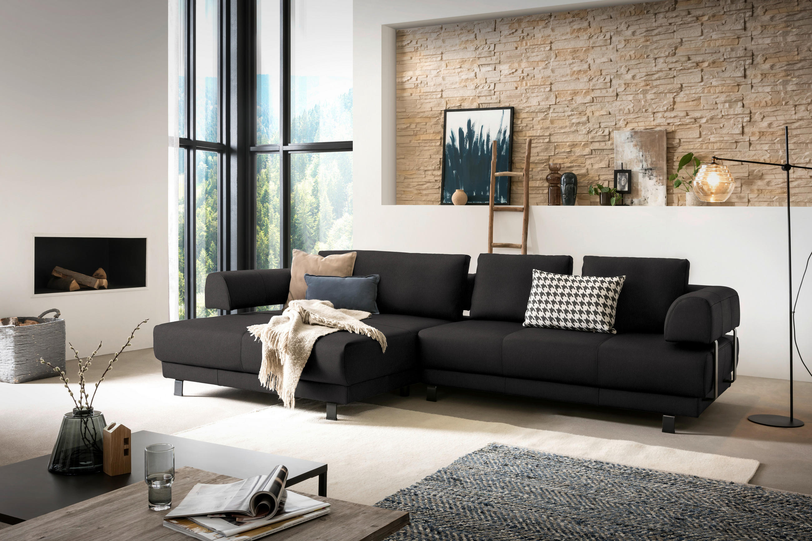 ECKSOFA in Echtleder Dunkelbraun  - Dunkelbraun/Schwarz, Design, Leder/Metall (188/307cm)