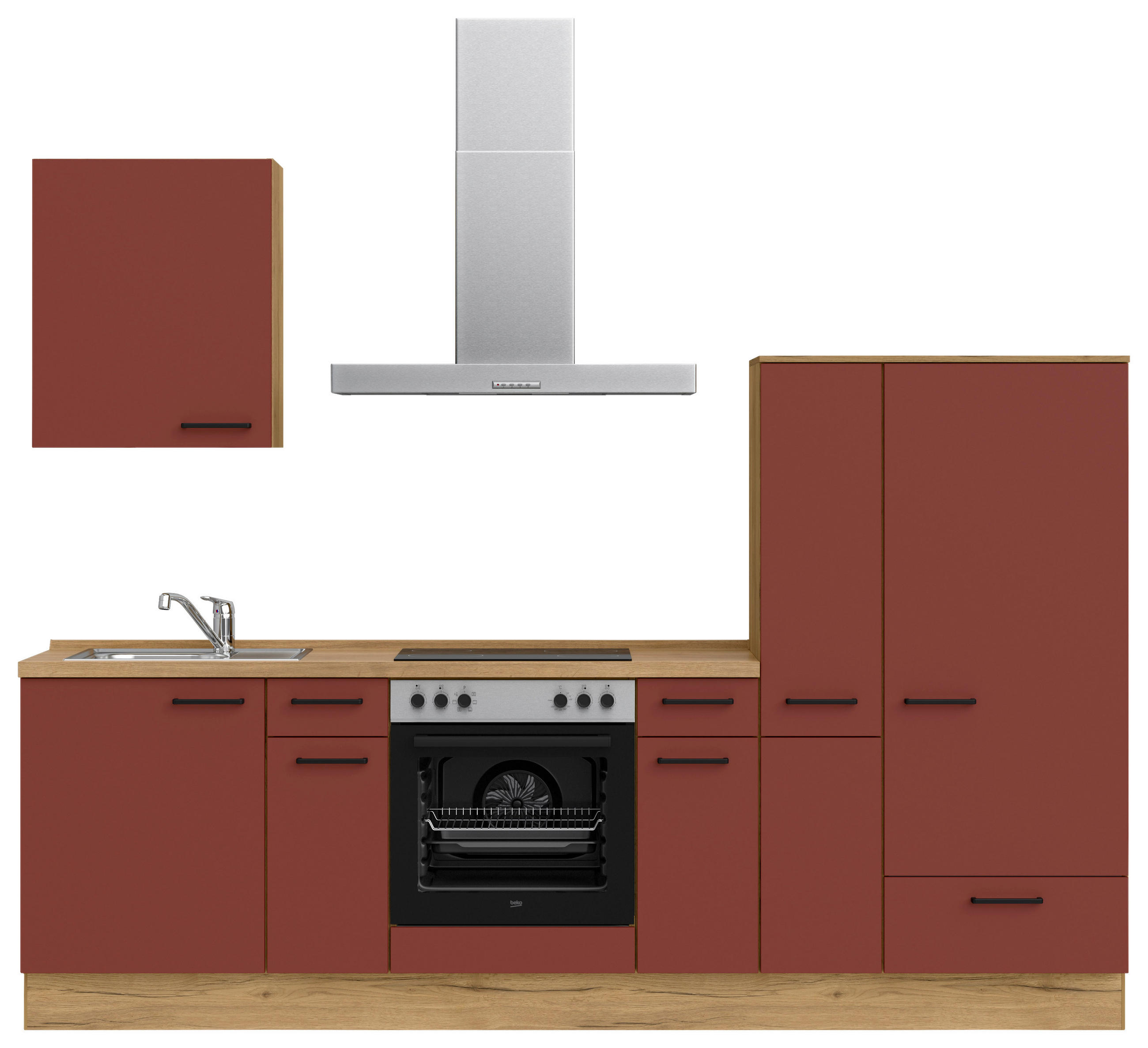 KÜCHENLEERBLOCK 270 cm in Rot, Eichefarben - Eichefarben/Rot, MODERN, Holzwerkstoff/Metall (270cm) - Nobilia