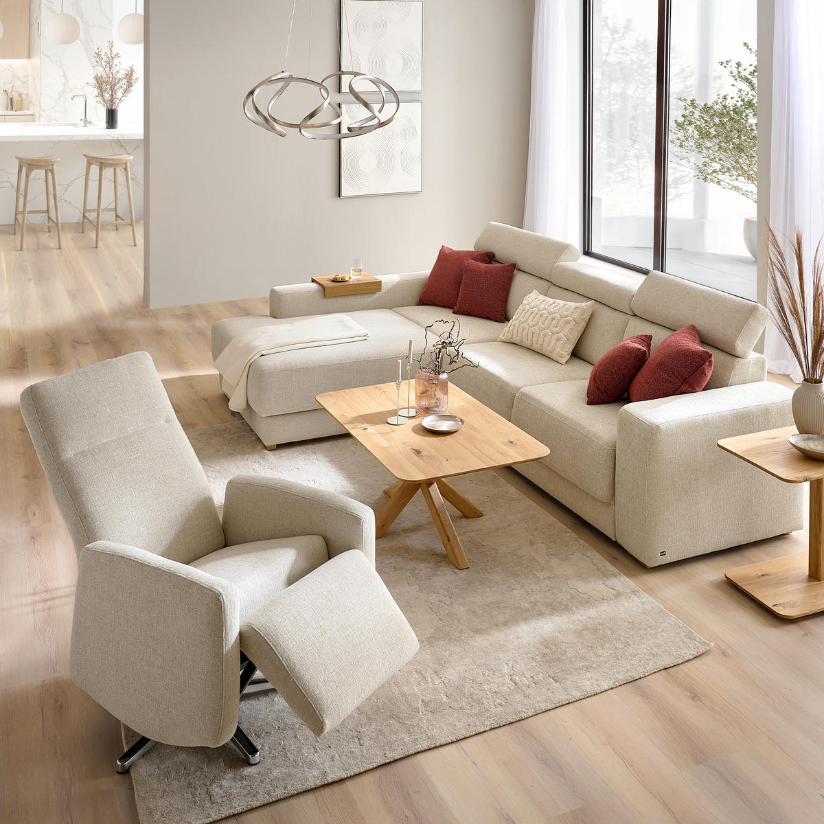 ECKSOFA GINO -EXKLUSIV- - Eichefarben/Naturfarben, Design, Textil (206/316cm) - Sedda
