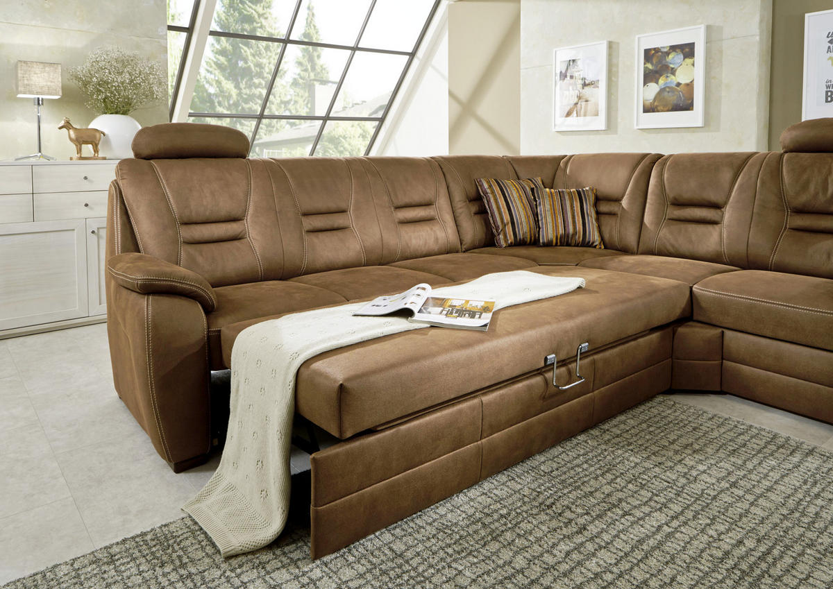 ECKSOFA in Lederlook Dunkelbraun  - Dunkelbraun/Beige, Konventionell, Holz/Textil (286/234cm) - Beldomo Comfort