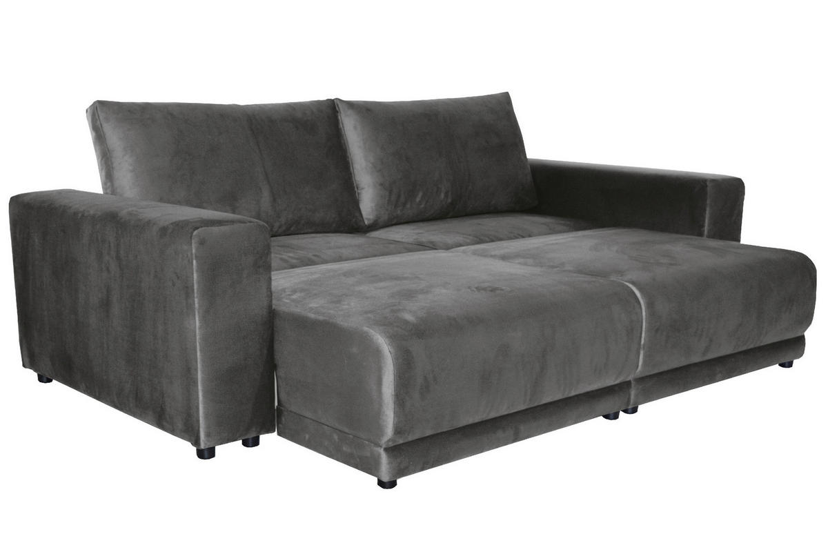BIGSOFA in Velours Dunkelgrau  - Dunkelgrau/Schwarz, Design, Kunststoff/Textil (256/88/120cm) - home24