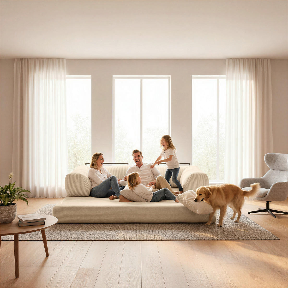 SCHLAFSOFA Cord Creme  - Creme, KONVENTIONELL, Textil/Metall (200/77/80cm) - Carryhome