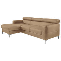 ECKSOFA Hellbraun Echtleder Rücken echt, Kopfteilverstellung, Kopfstütze  - Chromfarben/Hellbraun, Design, Leder/Metall (169/226cm) - Livetastic