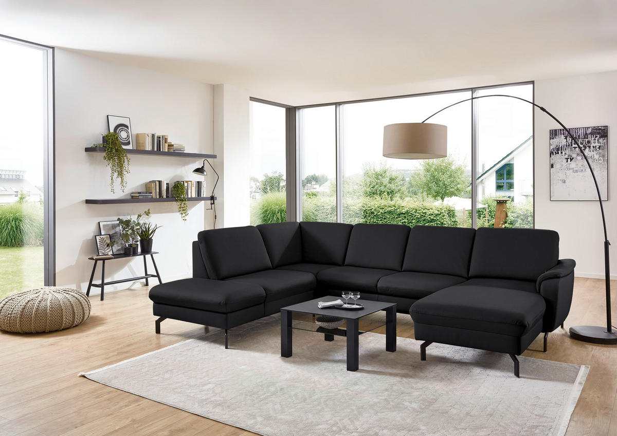 WOHNLANDSCHAFT Beldomo premium in Echtleder Anthrazit  - Anthrazit/Schwarz, KONVENTIONELL, Leder/Metall (224/306/168cm) - Beldomo Premium