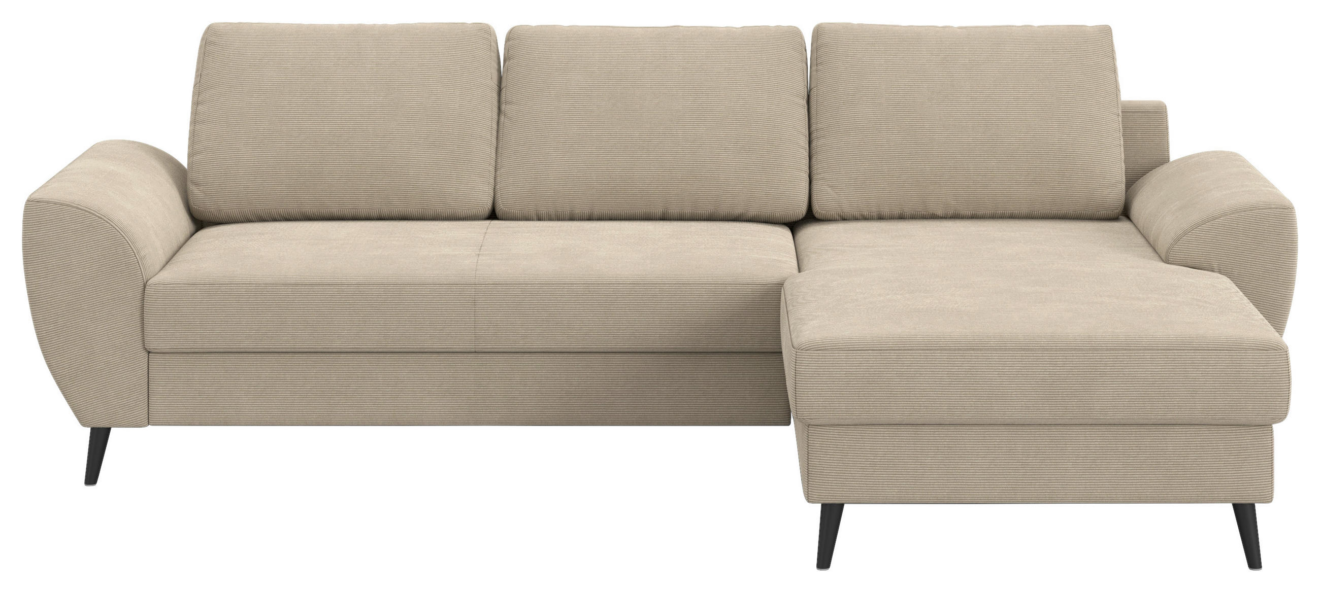 ECKSOFA TERRA Hellbraun Cord Rückenkissen, Bettkasten  - Hellbraun/Schwarz, Trend, Textil/Metall (255/154cm) - MID.YOU