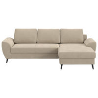 ECKSOFA TERRA Hellbraun Cord Rückenkissen, Bettkasten  - Hellbraun/Schwarz, Trend, Textil/Metall (255/154cm) - MID.YOU