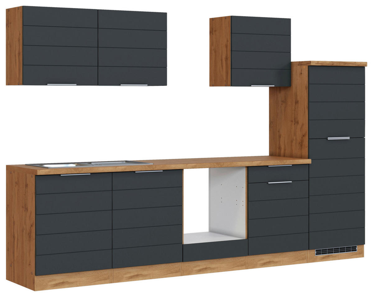 KÜCHENLEERBLOCK 300 cm   in Grau, Eiche Wotan  - Eiche Wotan/Grau, Design, Holzwerkstoff/Metall (300cm) - Held