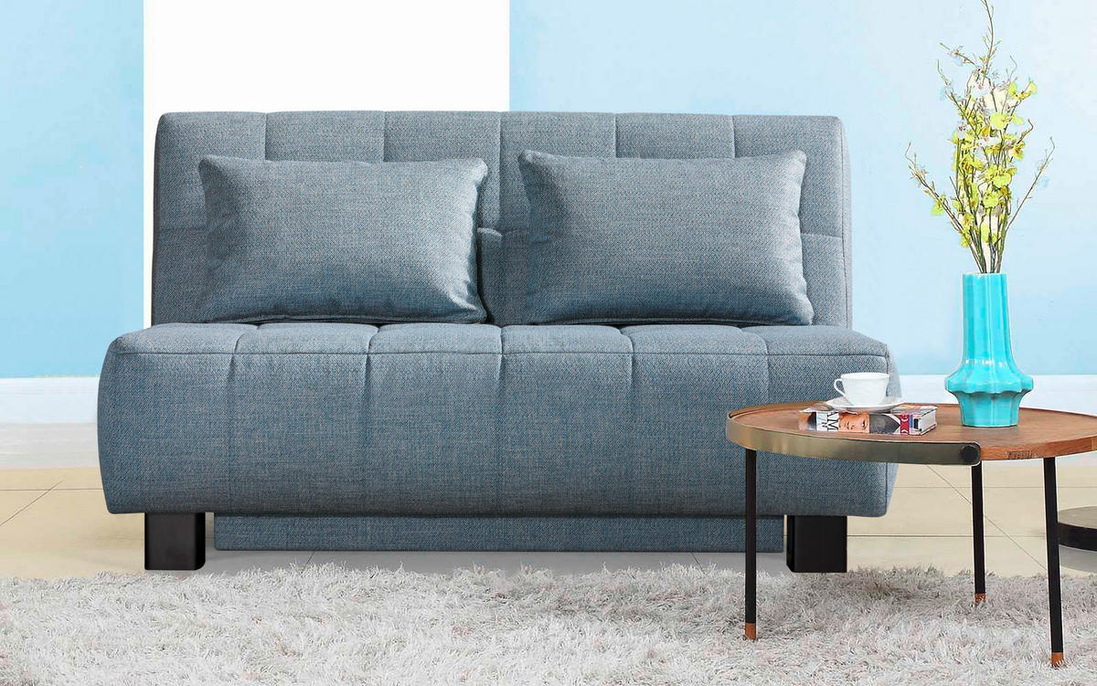 SCHLAFSOFA Textil Hellblau  - Schwarz/Hellblau, Design, Textil/Metall (145/92/102cm) - Novel