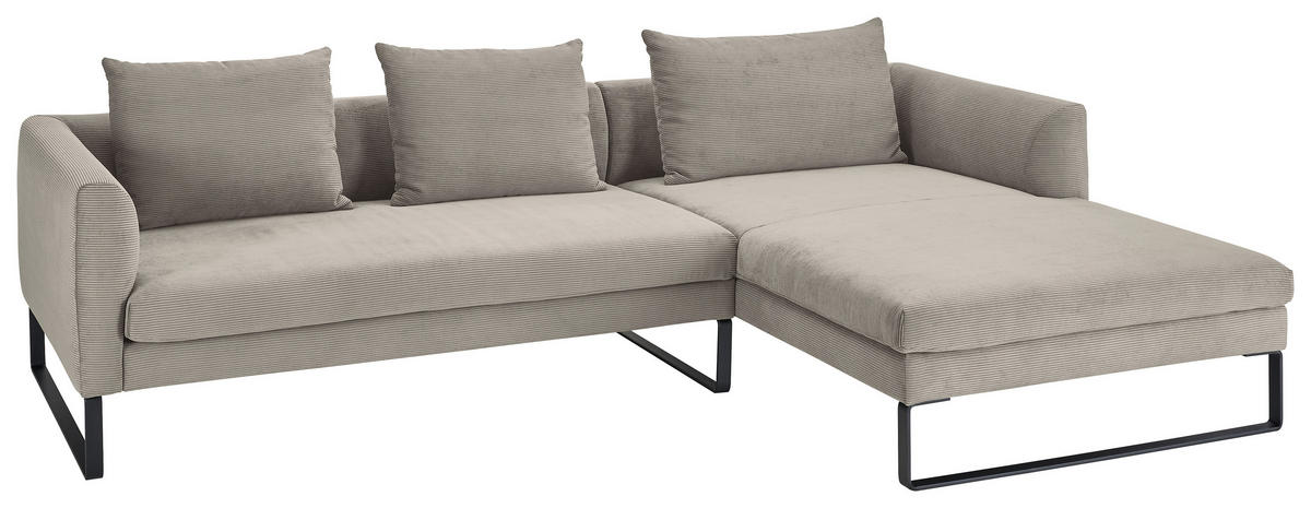 ECKSOFA in Feincord Sandfarben  284/178 cm  - Sandfarben/Schwarz, KONVENTIONELL, Textil/Metall (284/178cm) - Hom`in