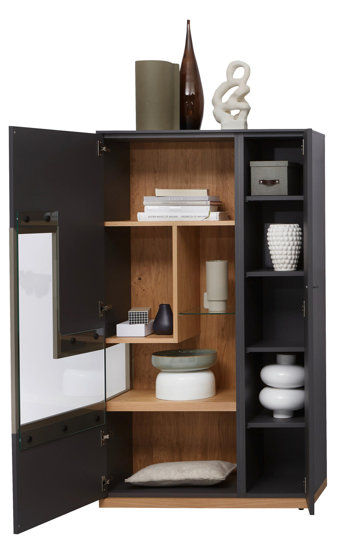 HIGHBOARD Eichefarben, Schieferfarben  90,3/160,7/42,4 cm  - Weiss/Schieferfarben, Design, Glas/Holz (90,3/160,7/42,4cm) - Dieter Knoll