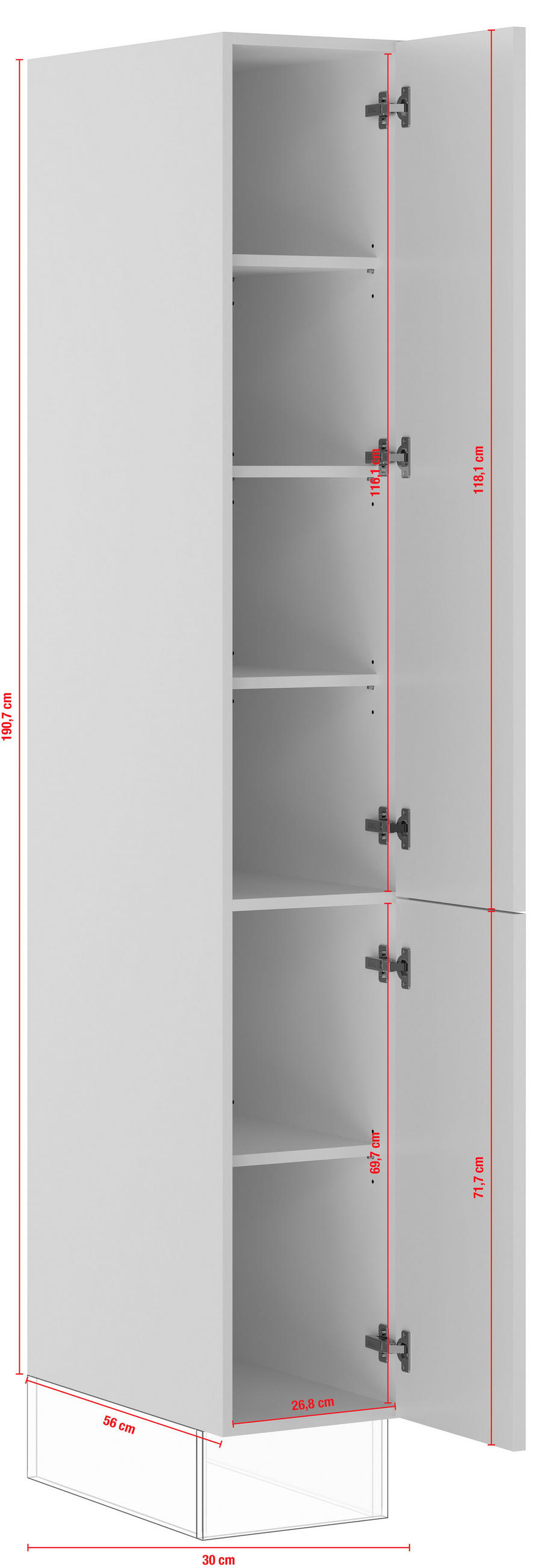GESCHIRRSCHRANK 30/206,2/57,6 cm  in Weiß  - Edelstahlfarben/Weiß, Basics, Holzwerkstoff/Metall (30/206,2/57,6cm) - Impuls