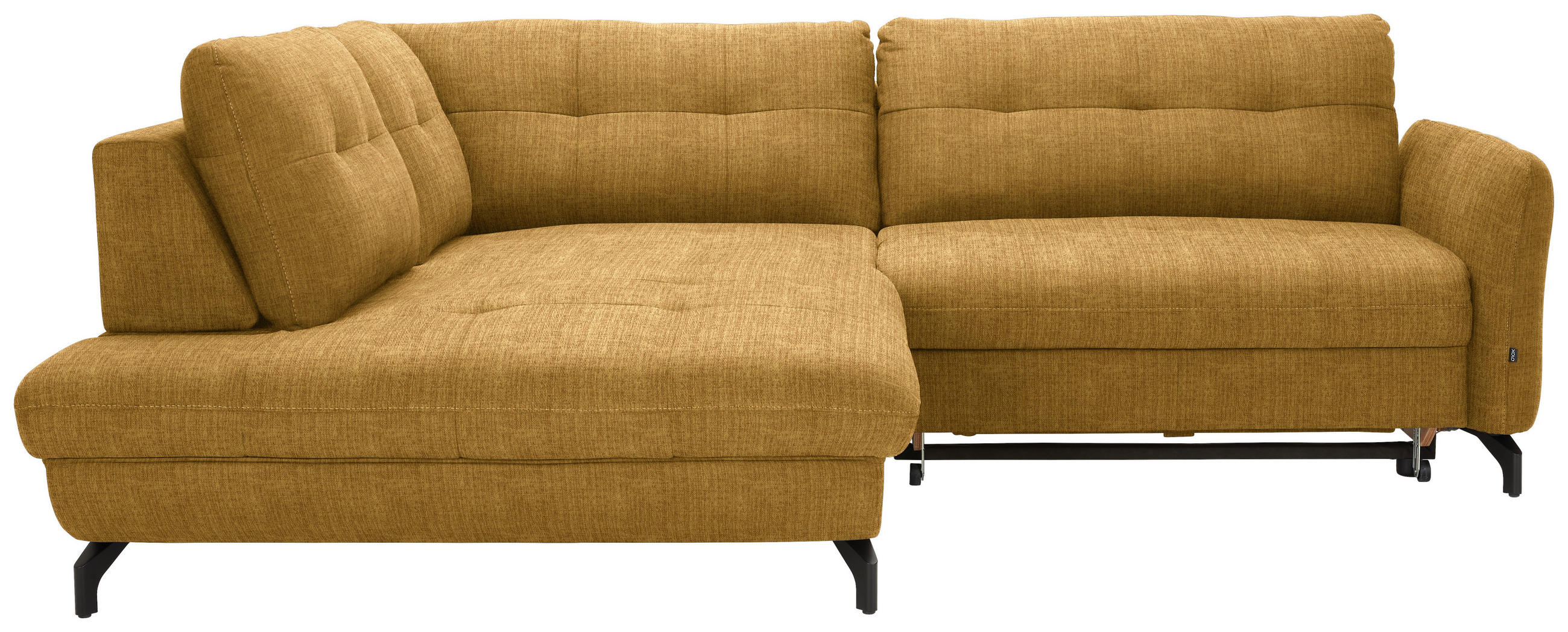 ECKSOFA in Flachgewebe, Leinenoptik Currygelb  - Currygelb/Schwarz, Design, Textil/Metall (208/247cm) - Xora