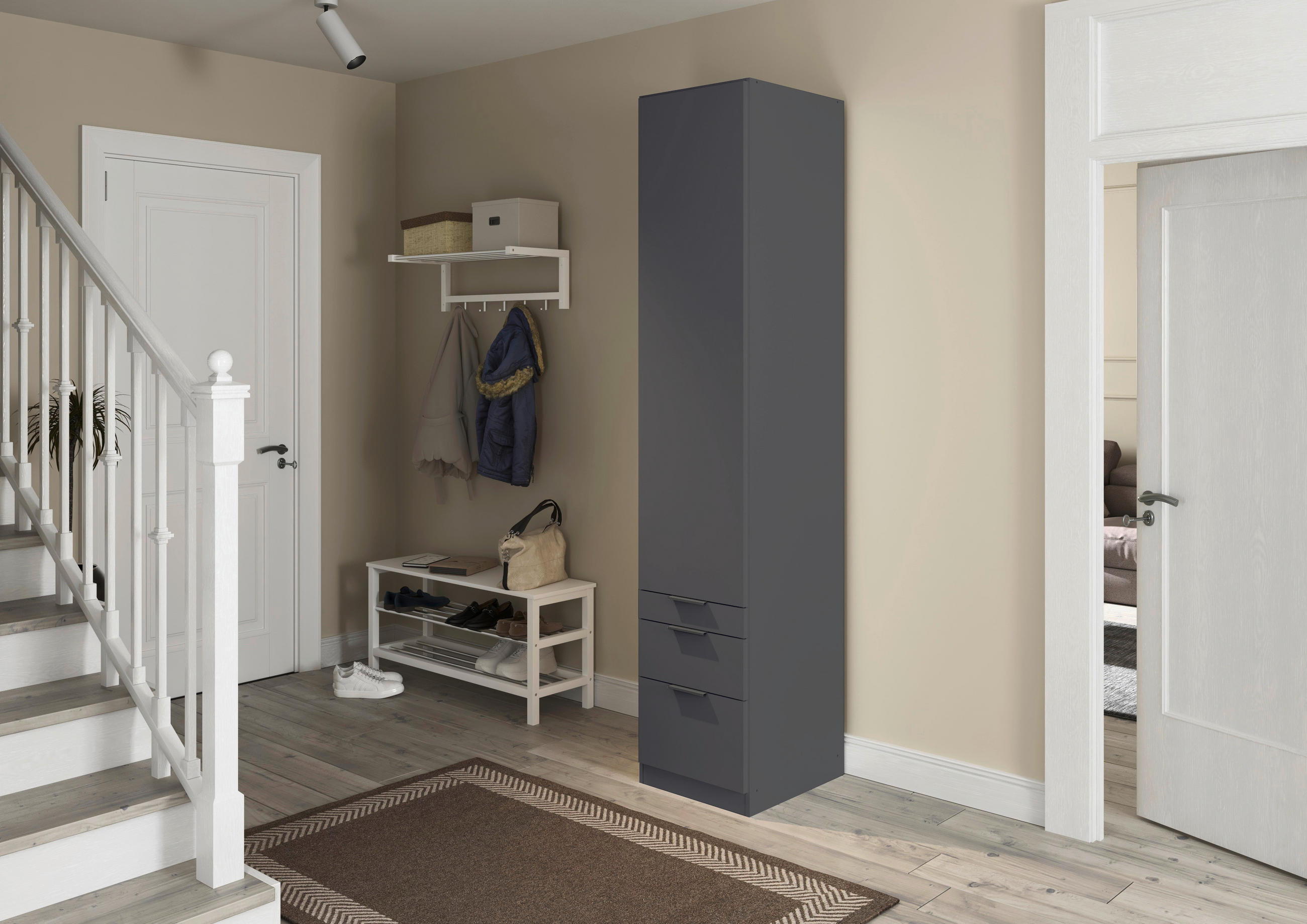 DREHTÜRENSCHRANK 47/229/54 cm,  in Grau, 1-türig  - Grau, MODERN, Holzwerkstoff (47/229/54cm) - Rauch Möbel