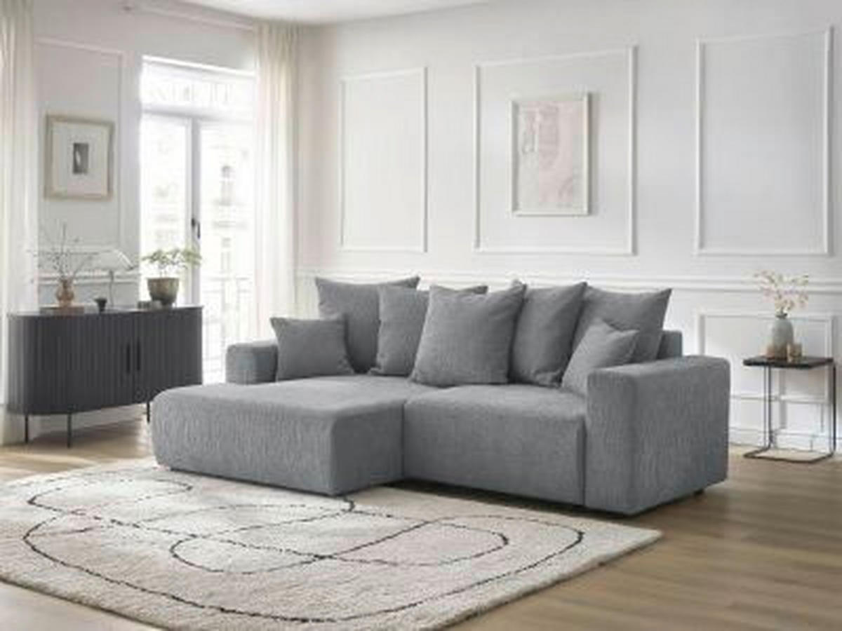 ECKSOFA Ottomane links  ATILLA Dunkelgrau Struktur  - Dunkelgrau/Schwarz, MODERN, Kunststoff/Textil (149/244cm)
