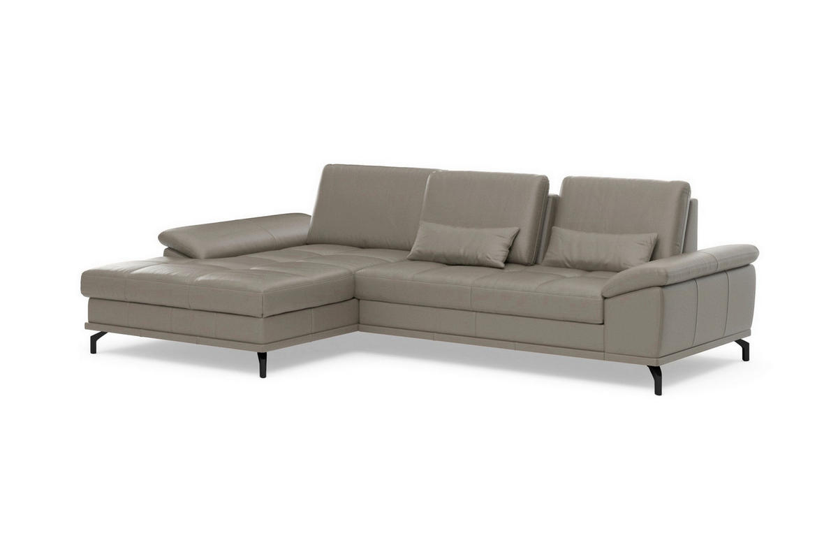ECKSOFA COSTELLO E Grau Echtleder Nierenkissen, Armteilverstellung, Sitztiefenverstellung  - Schwarz/Grau, Basics, Leder/Textil (176/301cm) - Sit & More