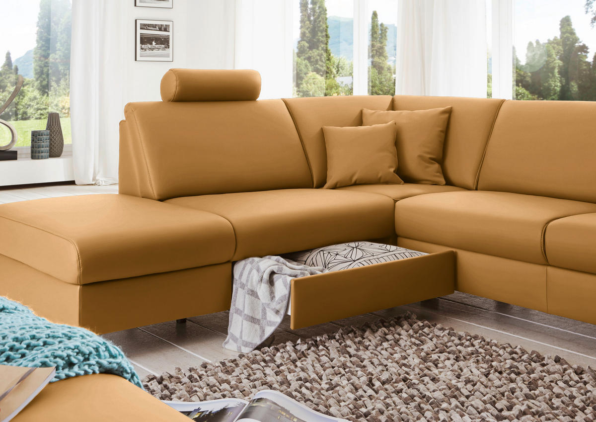 WOHNLANDSCHAFT in Echtleder Gelb  - Gelb/Alufarben, Design, Leder/Metall (233/339/165cm) - Beldomo Premium