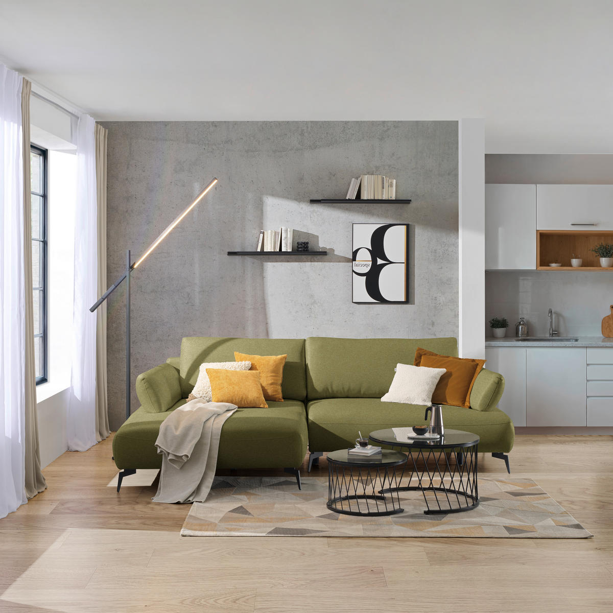 ECKSOFA Struktur Olivgrün  - Schwarz/Olivgrün, Design, Textil/Metall (186/284cm) - Lomoco