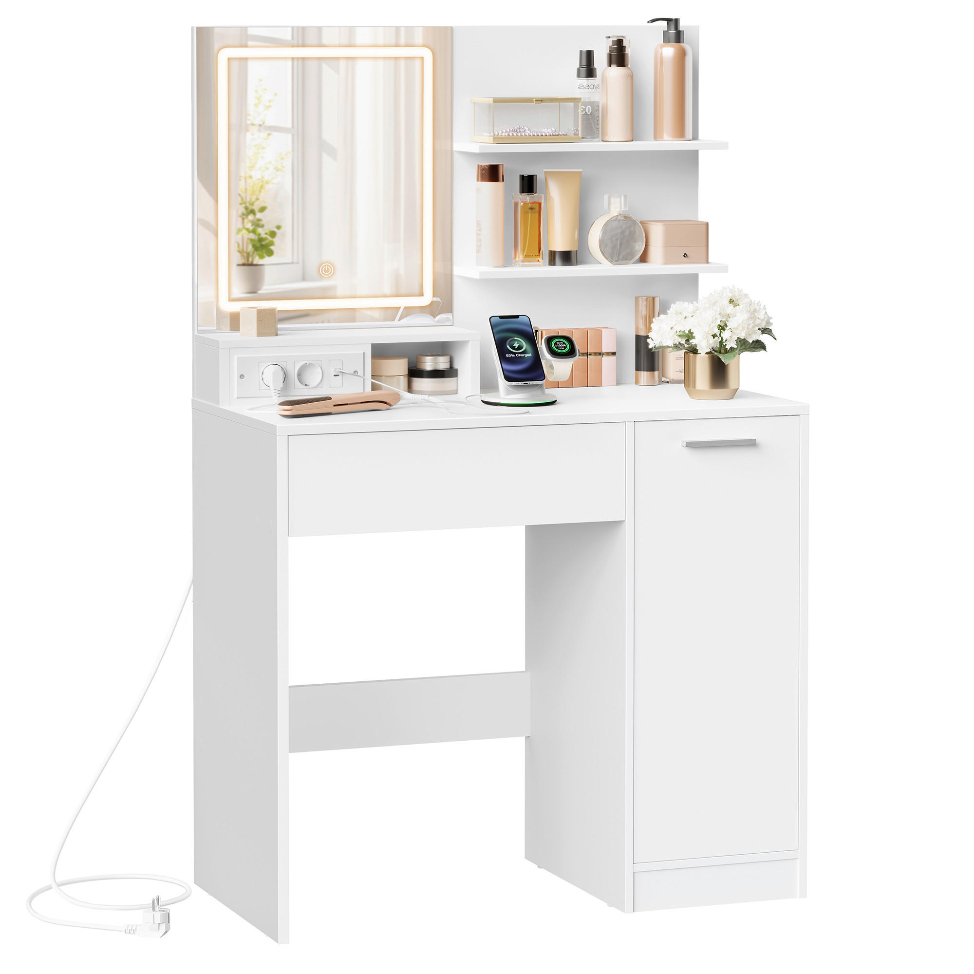 SCHMINKTISCH Weiß  - Weiß, Trend, Glas/Holzwerkstoff (80/40/132cm) - Boxxx