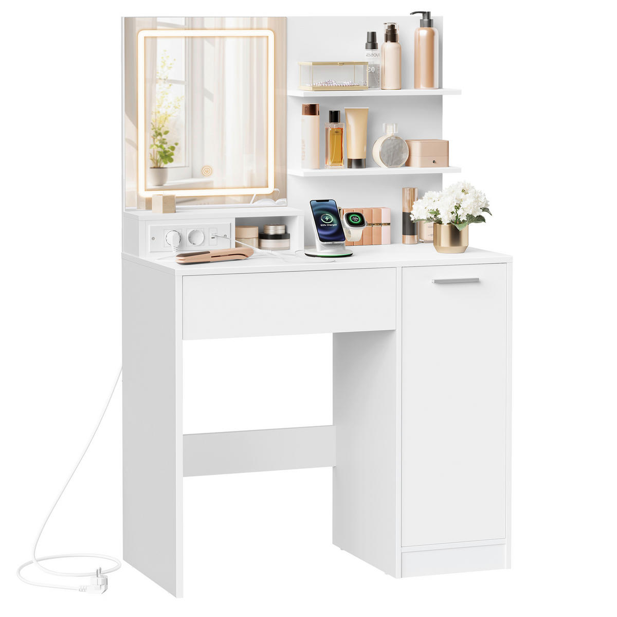 SCHMINKTISCH Weiß  - Weiß, Trend, Glas/Holzwerkstoff (80/40/132cm) - Boxxx